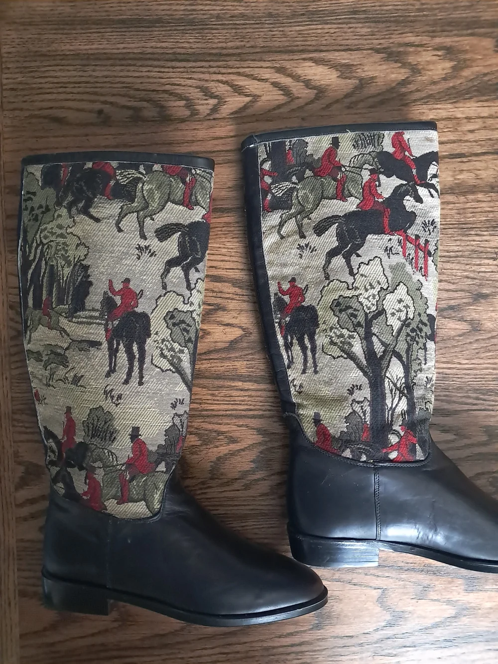 Vintage Seychelles Tapestry Riding Boots Leather Knee High Sz 8